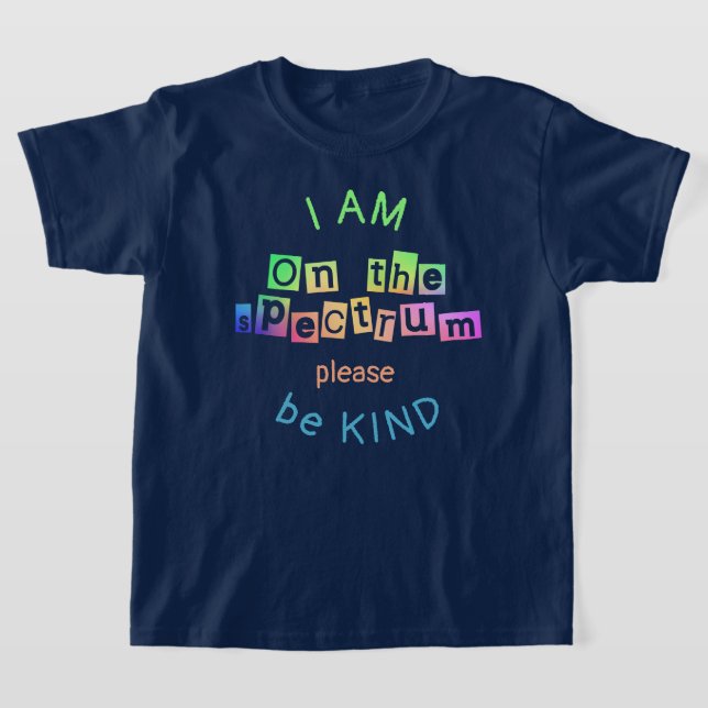 On The Spectrum Rainbow Navy Blue Autism Awareness T-Shirt (Laydown)