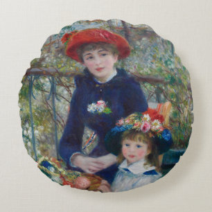 On the Terrace, Impressionist Portrait, Renoir Round Cushion