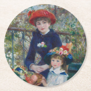 On the Terrace, Impressionist Portrait, Renoir Round Paper Coaster