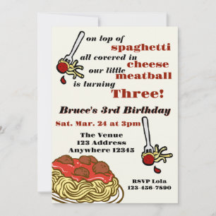 On Top of Spaghetti, Meatball Three, 3rd Birthday Invitation