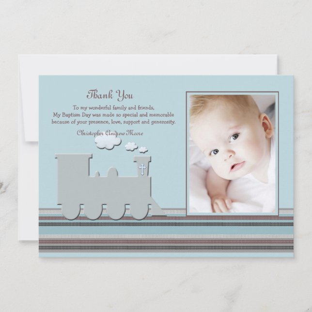 On Track Blue Photo Thank You Card (Front)