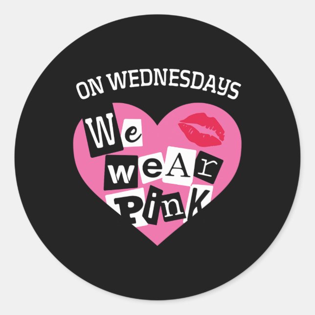 On Wednesday We Wear Pink Funny Valentine  Classic Round Sticker (Front)
