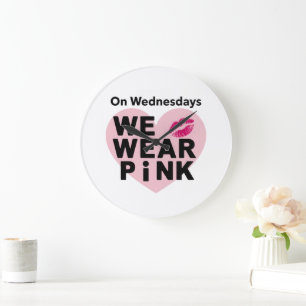 On Wednesday We Wear Pink Funny Valentine Large Clock
