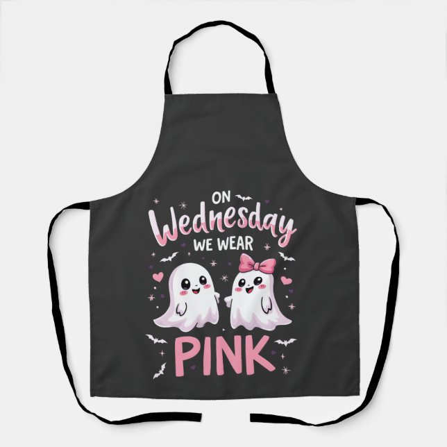 On Wednesday We Wear Pink Spooky Halloween Skull Apron (Front)