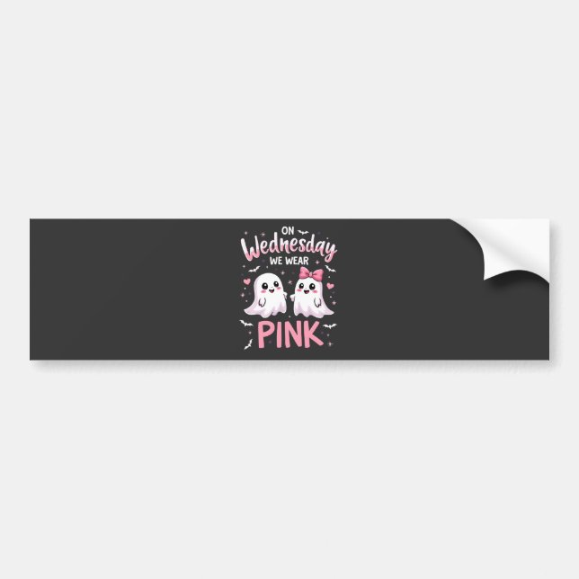 On Wednesday We Wear Pink Spooky Halloween Skull Bumper Sticker (Front)
