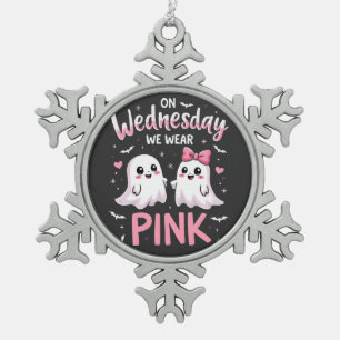 On Wednesday We Wear Pink Spooky Halloween Skull Snowflake Pewter Christmas Ornament