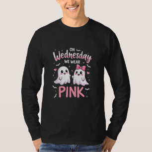 On Wednesday We Wear Pink Spooky Halloween Skull T-Shirt