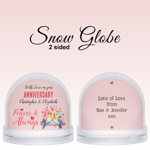 On your anniversary bird lovers names pink red snowglobe