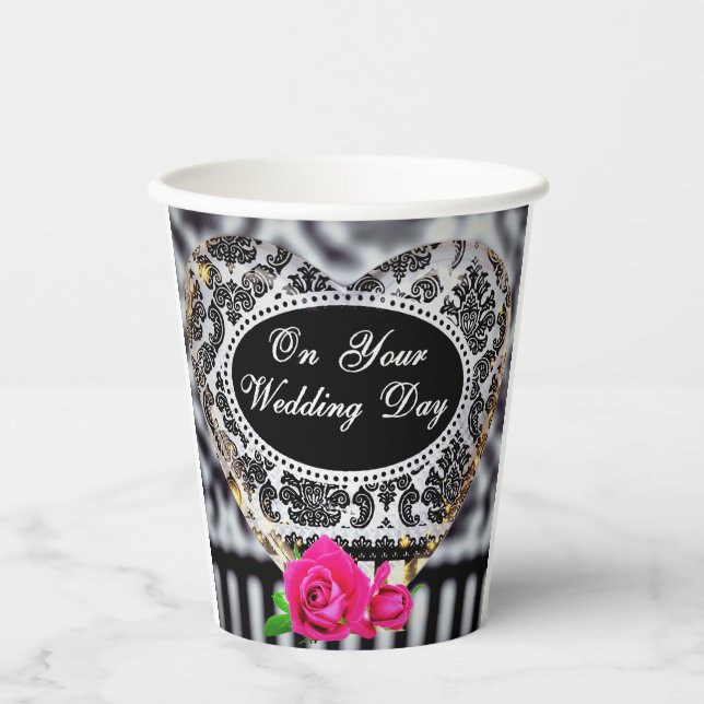 On Your Wedding Day Paper Black and White Paper Cups (Front)