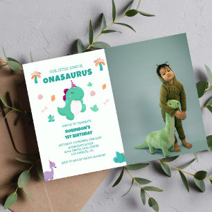Onasaurus Little Dinosaur 1st Birthday Photo Invitation