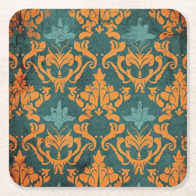 Onate Damask Square Paper Coaster (Front)