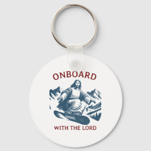 Onboard With The Lord – Snowboarding Jesus On Snow Key Ring