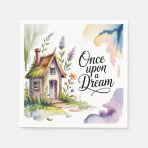 "Once Upon a Dream" Watercolor Storybook Cottage Napkin