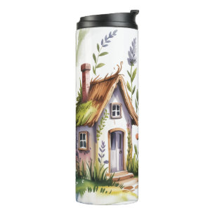 "Once Upon a Dream" Watercolor Storybook Cottage Thermal Tumbler