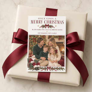Once Upon a Merry Christmas Vintage Santa Family Holiday Card