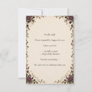 Once Upon a Midnight Plum Rose Wedding RSVP Card