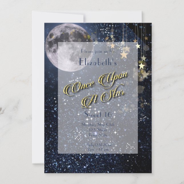 Once Upon A Star Sweet 16 Full Moon Gold Invitation (Front)