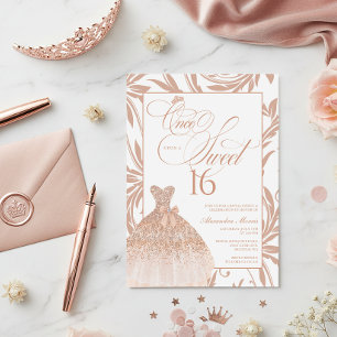 Once Upon a Sweet 16 Rose Gold Princess Birthday Invitation
