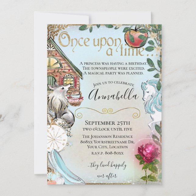 Once Upon a Time Colourful Fairy Tale Invitation (Front)
