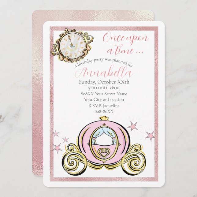 Once Upon a Time Cute Pink Cinderella Fairy Tale Invitation (Front/Back)