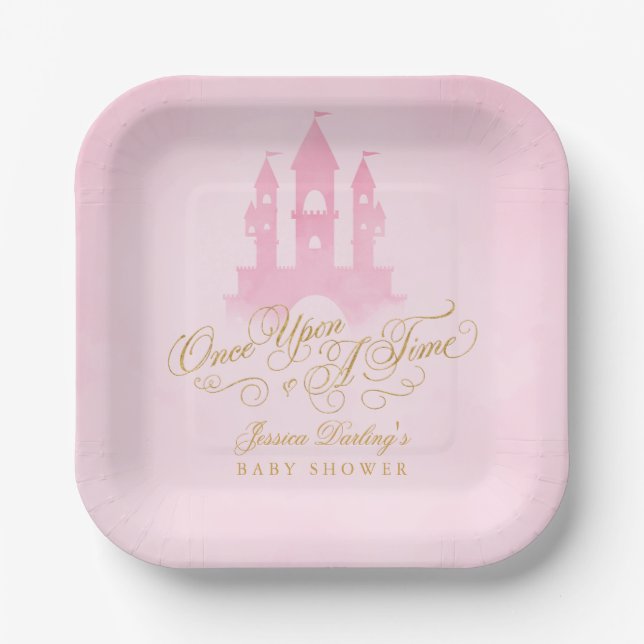 Once Upon A Time Fairytale Castle Girl Baby Shower Paper Plate (Front)