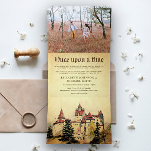 Once Upon a Time Fairytale Castle Wedding Photo Tri-Fold Invitation