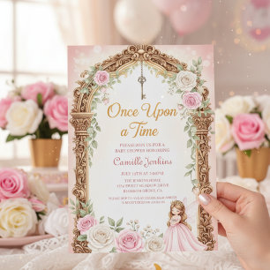 once upon a time fairytale frame gold baby shower invitation