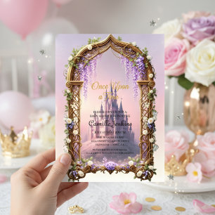 once upon a time fairytale magical royal pink invitation
