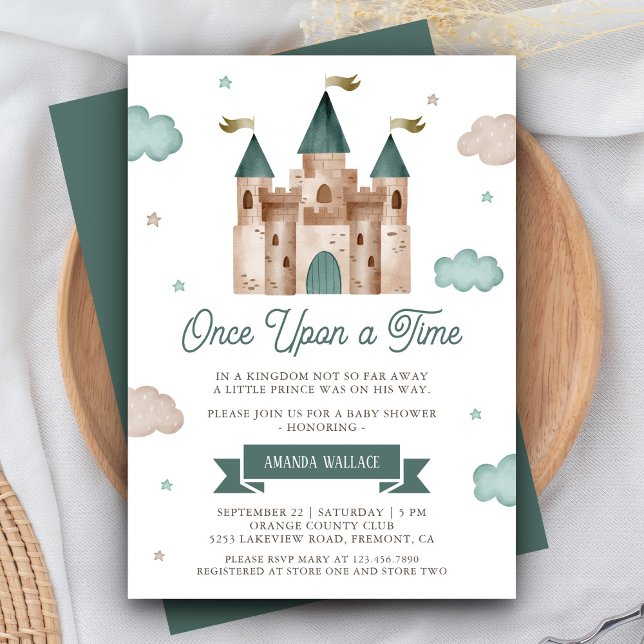 Once Upon a Time Fairytale Teal Castle Baby Shower Invitation (Creator Uploaded)