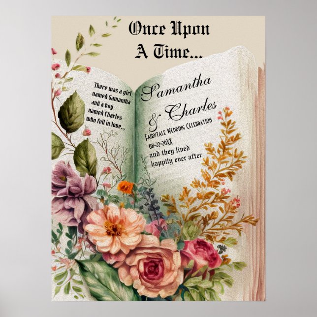 Once Upon a Time | Floral Book Wedding Poster (Front)