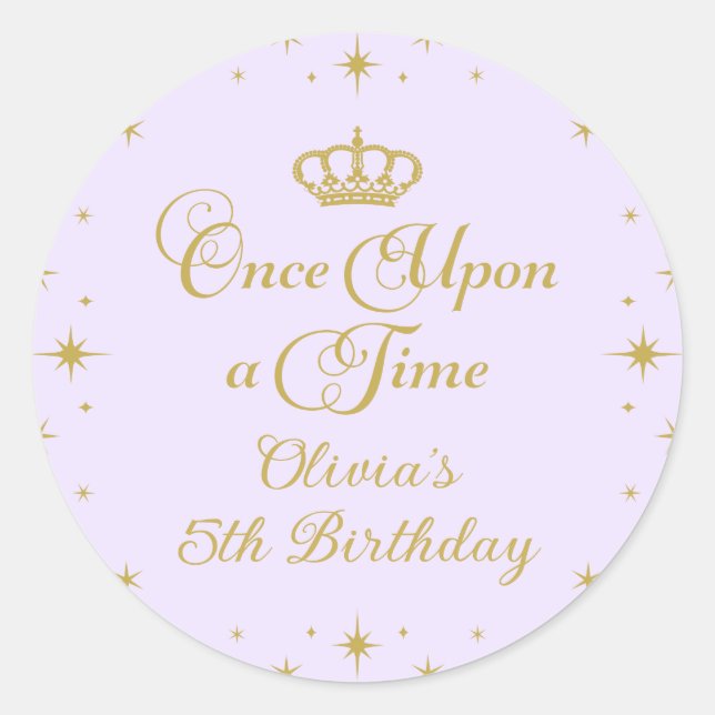 Once Upon a Time Gold Princess Birthday Classic Round Sticker (Front)