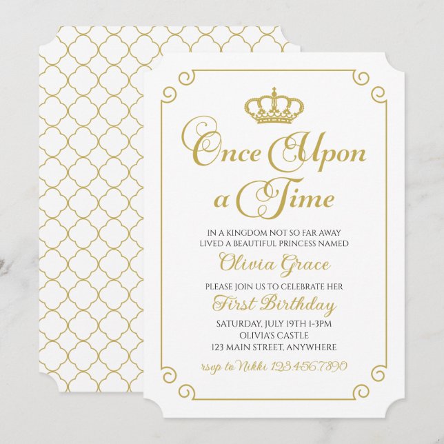 Once Upon a Time Gold Princess Birthday Invitation (Front/Back)
