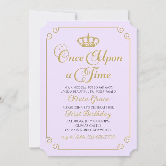 Once Upon a Time Gold Princess Birthday Invitation (Front)