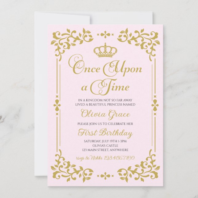 Once Upon a Time Gold Princess Birthday Invitation (Front)