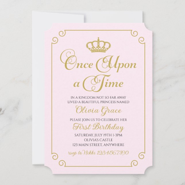 Once Upon a Time Gold Princess Birthday Invitation (Front)