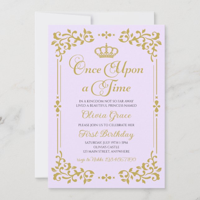 Once Upon a Time Gold Princess Birthday Invitation (Front)