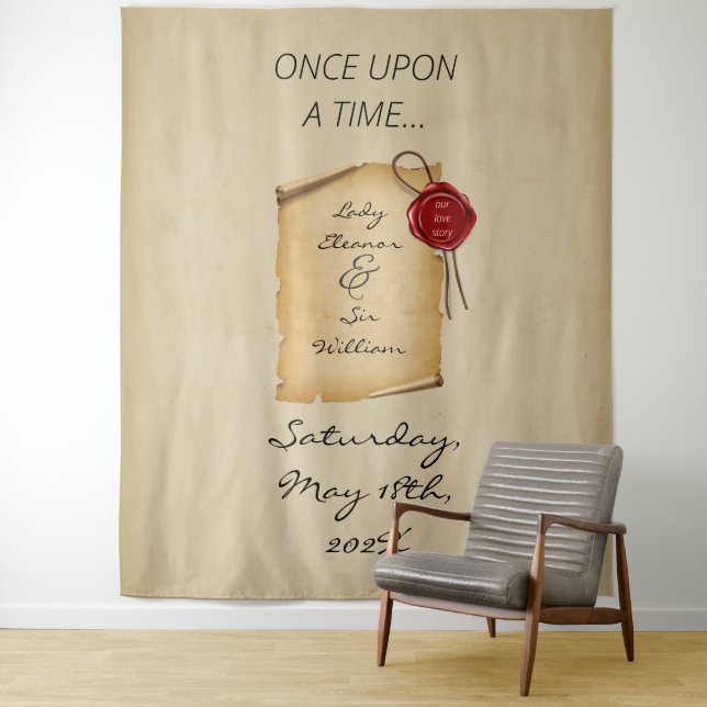 Once Upon A Time Mediaeval Scroll Photo Backdrop Tapestry (In Situ)