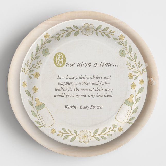 Once Upon a Time New Chapter Baby Shower Paper Plate (Once upon a time, A new chapter begins Baby Shower Theme, Our next chapter Storybook Vintage )