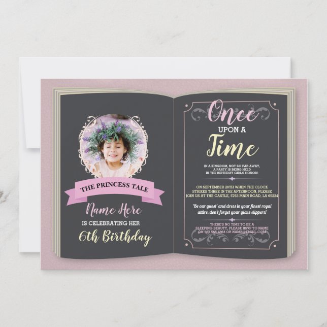 Once Upon A Time Photo Birthday Tale Story Book Invitation (Front)