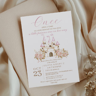 Once upon a time Pink Castle Princess Baby Shower Invitation