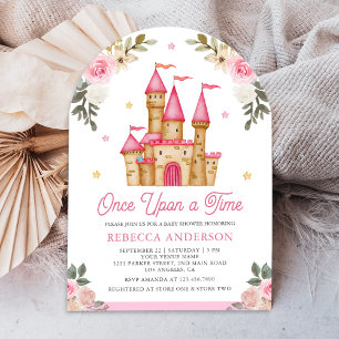 Once Upon a Time Pink Fairytale Castle Baby Shower Invitation