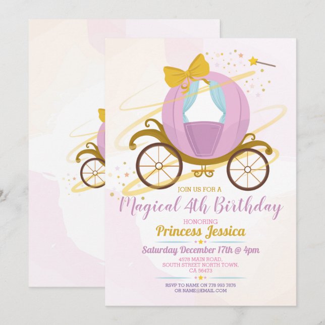 Once Upon a Time Princess Birthday Carriage Invitation (Front/Back)
