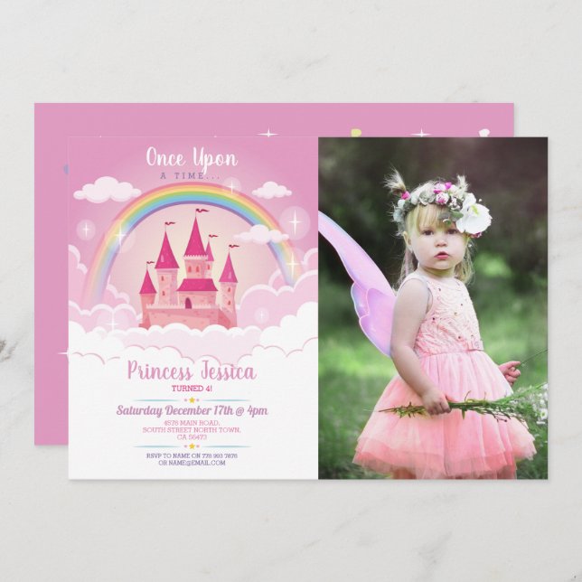 Once Upon a Time Princess Birthday Castle Photo Invitation (Front/Back)
