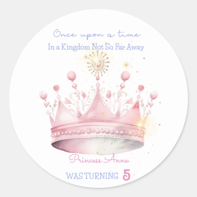 Once upon a time, Princess Birthday Classic Round Sticker (Front)