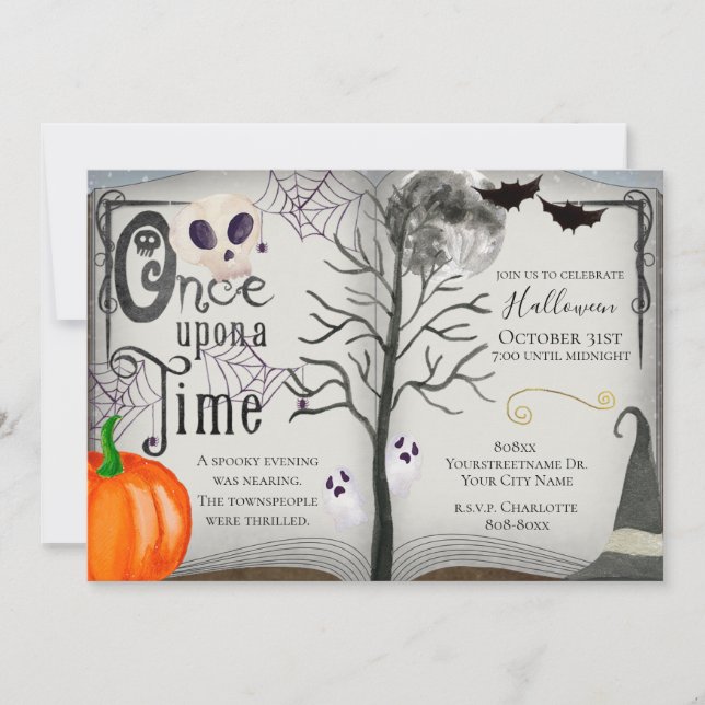 Once Upon a Time Spooky Halloween Book Invitation (Front)
