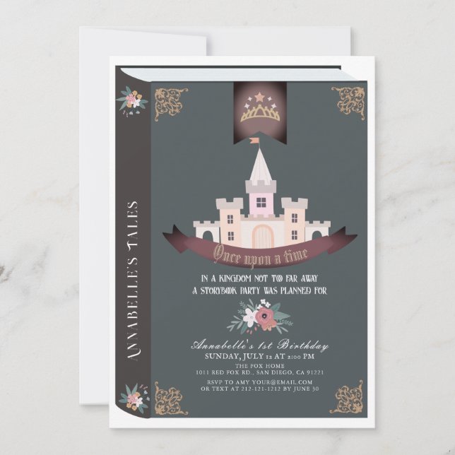 Once Upon A Time Storybook Black 1st Birthday Invitation (Front)