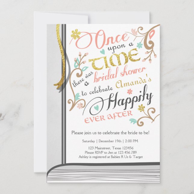 Once Upon a Time Storybook Bridal shower Pink Invitation (Front)
