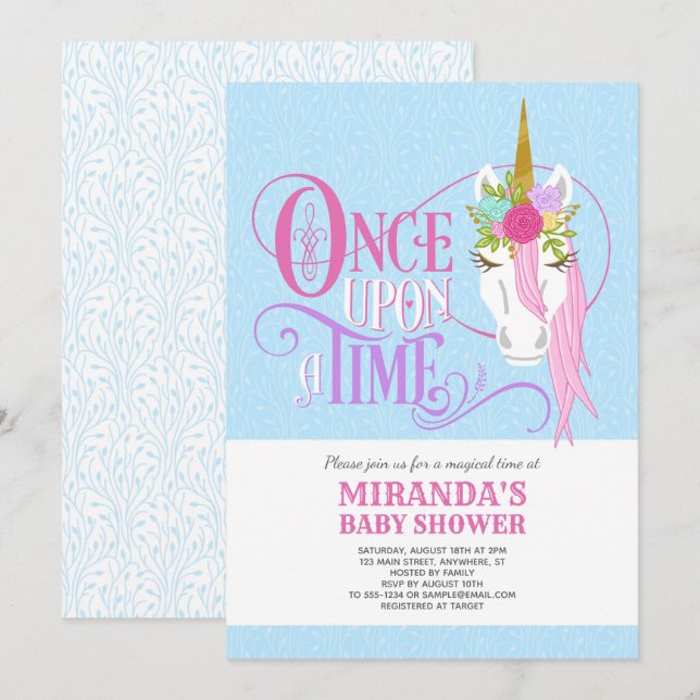 "Once Upon a Time" UNICORN Baby Shower Invitation (Front/Back)