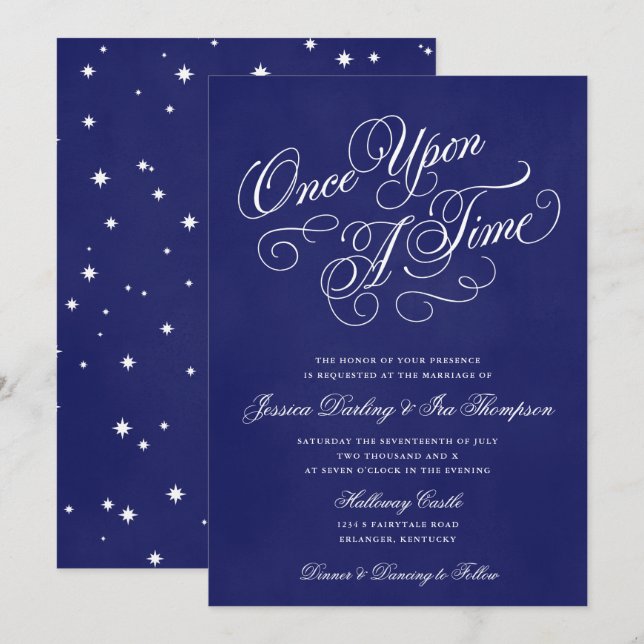Once Upon A Time Wedding Invitations Royal Blue (Front/Back)