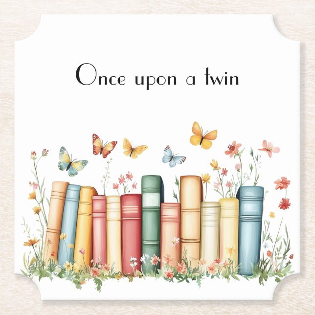 Once Upon A Twin Fairy Tale Book  Paper Coaster (Front)